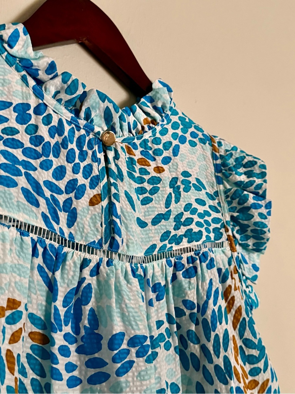 Marie Oliver | Tia Tiered Silk Blouse Blue Floral Ruffle | XS - Picture 5 of 14
